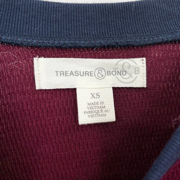 Treasure & Bond Long Sleeve Ringer T-Shirt in Maroon and Navy NWT Size XS - Picture 3 of 8
